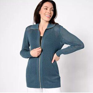 zuda Crochet Cotton Zip-Up Sweater Horizon Blue-Large A632597